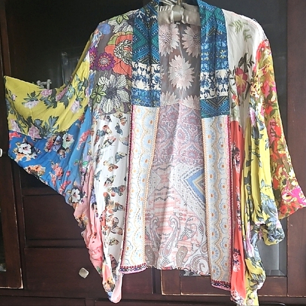 CLEARANCE India STUNNING Patchwork Laced Embroidered Vibrant Open Jacket Duster